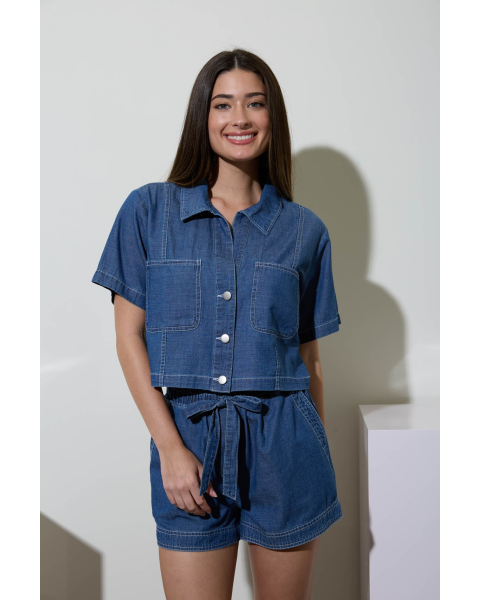 Collared Button Down Short Sleeve Top