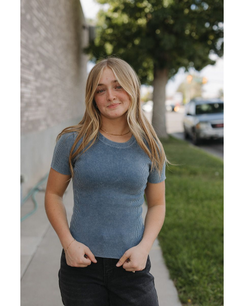 Elisa Washed Ribbed Short Sleeve Tee