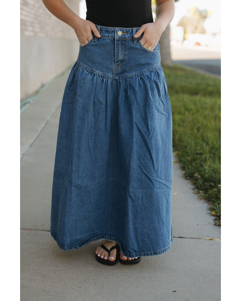 Faye Tiered Denim Maxi Skirt