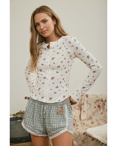 Floral Snap Front Long Sleeve Top