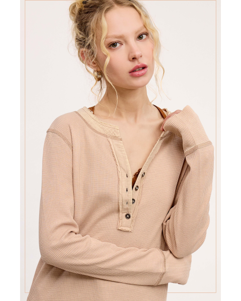 Grace Waffle Henley Top