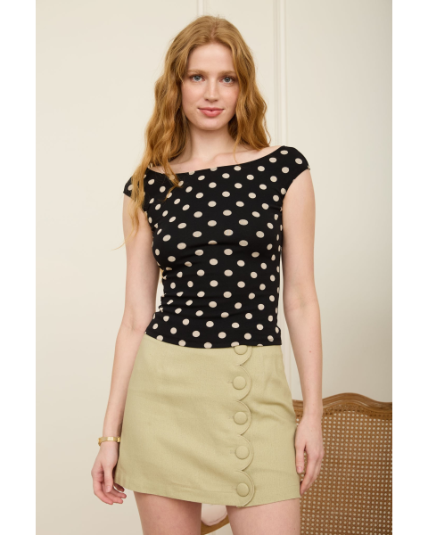 Hattie Polka Dot Boat Neck Top