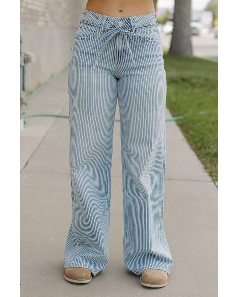 Kate Waist Tie Striped Wide Leg Jean