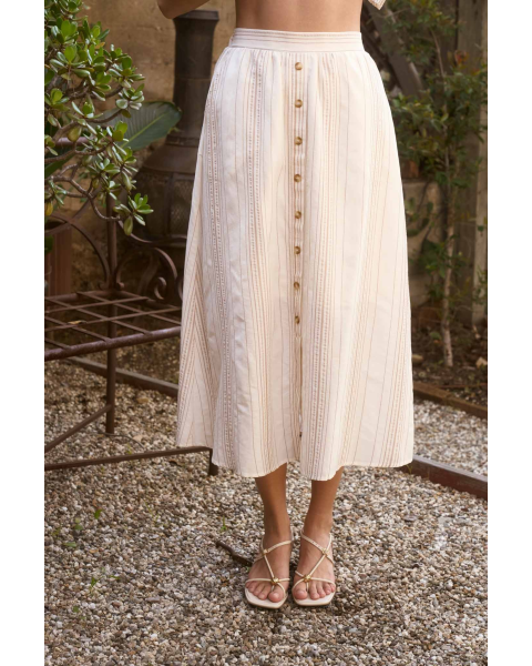 Laura Stripe Button Midi Skirt
