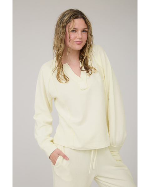 Lucy Ribbed Split Neck Top
