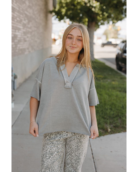 Malia Washed Split Neck Top