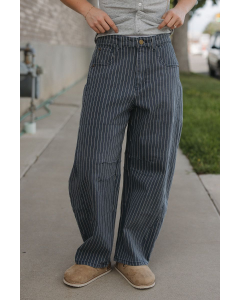 Sage Pinstriped Barrel Pants