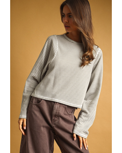 Winnie Striped Waffle Long Sleeve Top