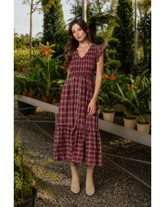 Amina Plaid Smock Midi Dress