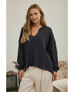 Anaya Split Neck Long Sleeve Top