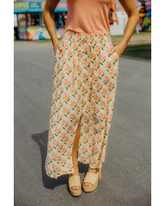 Button Front Slit Maxi Skirt