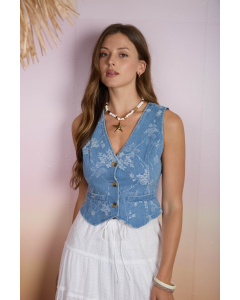 Giselle Floral Denim Vest