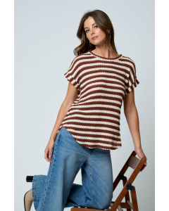 Harlow Text Stripe Short Sleeve Top