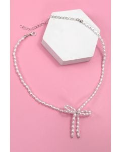 Pearl Bow Ribbon Necklace